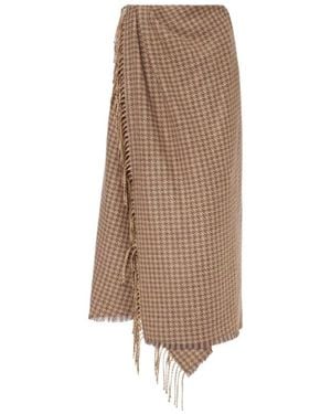 Balenciaga Houndstooth Wool-Blend Wrap Skirt - Brown