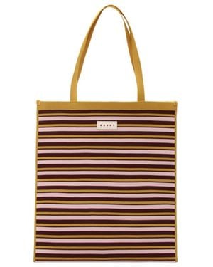 Marni Striped Logo Patch Tote Bag - Brown