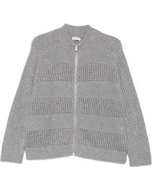 Peserico Sequin-Embellished Open-Knit Cardigan - Gray