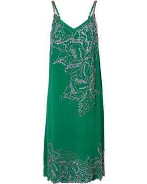 Dries Van Noten Beaded Silk Slip Dress - Green