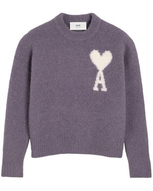 Ami Paris Ami De Coeur Logo Intarsia-Knit Jumper - Purple