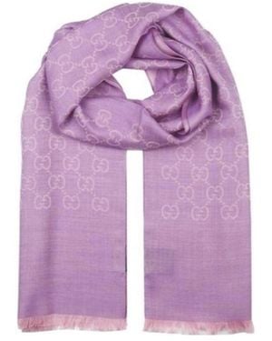 Gucci Double G Double-Sided Fringed Scarf - Purple