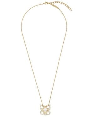 Ferragamo Crystal Embellished Four Gancini Pendant Necklace - White