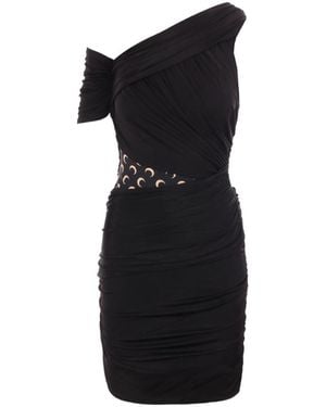Marine Serre Crescent Detailed One-Shoulder Dress - Black