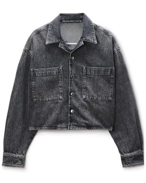 Alexander Wang Cropped Long-Sleeved Denim Shirt - Grey