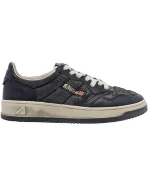 Autry Sup Vint Distressed-Effect Paneled Sneakers - Black
