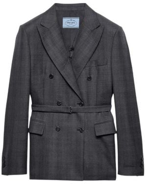 Prada Double-Breasted Belted Blazer - Blue