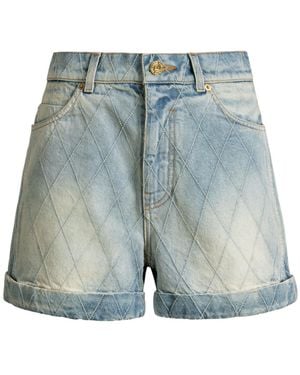 Balmain Topstitched Denim Shorts - Blue