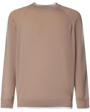 Eleventy Raglan Crew-Neck Knitted Jumper - Brown