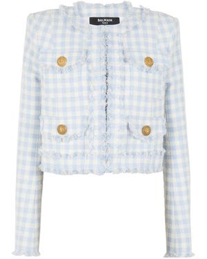 Balmain Tweed Embossed Jacket - Blue