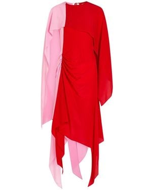 JW Anderson Cape Draped Silk-Chiffon Midi Dress - Red