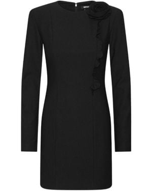 ROTATE BIRGER CHRISTENSEN Crepe Mini Long-Sleeves Flower Dress - Black