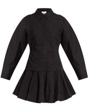 Ganni Ruffled Hem Detailed Mini Shirt Dress - Black