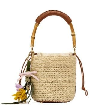 Self-Portrait Bamboo-Handle Raffia Shoulder Bag - Metallic