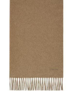 Max Mara Logo Embroidered Fringed Edge Scarf - Natural