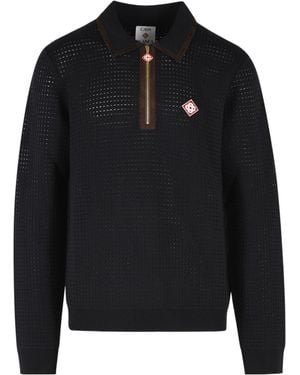 CASABLANCA Waffle-Knit Zip-Up Jumper - Black