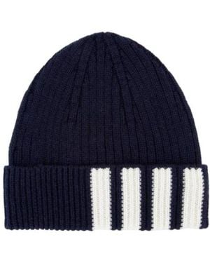 Thom Browne 4-Bar Knitted Beanie - Blue