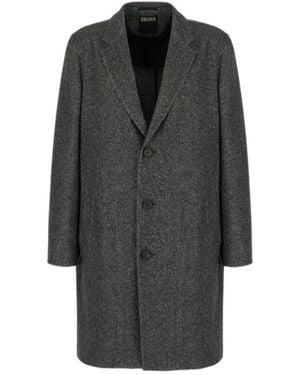 ZEGNA Cashmere Blend Longline Coat With Notched Lapels - Grey