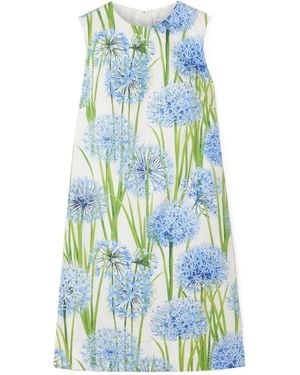 Oscar de la Renta Floral-Print Cotton-Blend Poplin Mini Dress - Blue