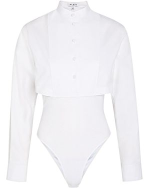 Alaïa Cropped Shirt Cotton Bodysuit - White
