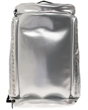 DIESEL Logo Print Zip-Up Backpack - Gray