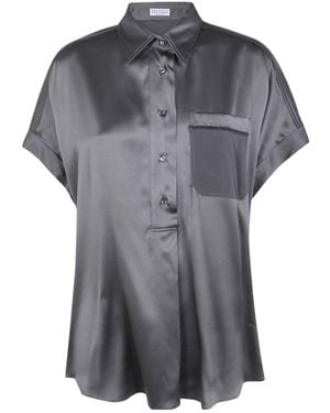 Brunello Cucinelli Collared Short-Sleeved Shirt - Grey