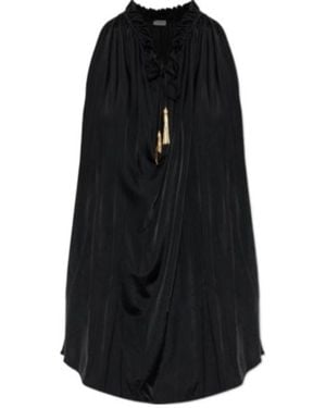 Balmain Flowy Pleated Knit Top - Black