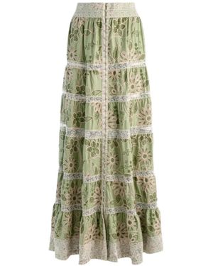 Alice + Olivia Adira Embroidered Maxi Skirt - Green