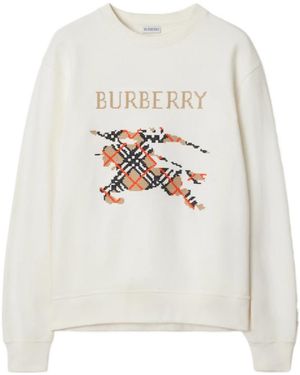 Burberry Logo Embroidered Checked Sweatshirt - White