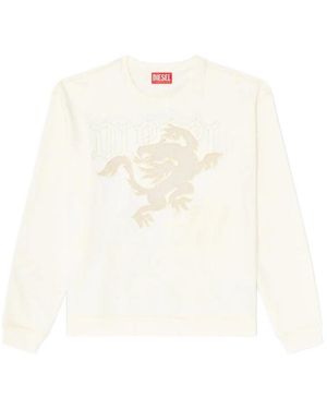 DIESEL Embroidered-Patch Graphic-Print Sweater - White