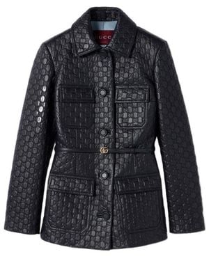 Gucci Embossed Gg Leather Jacket - Blue