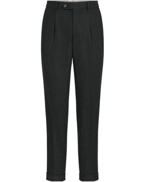 Brunello Cucinelli Virgin-Wool Mouliné Twill Pants With Pleat - Black