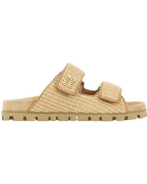 Miu Miu Touch-Strap Slip-On Sandals - Metallic