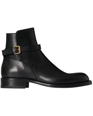 The Row Nobilis Buckle Leather Ankle Boots - Black