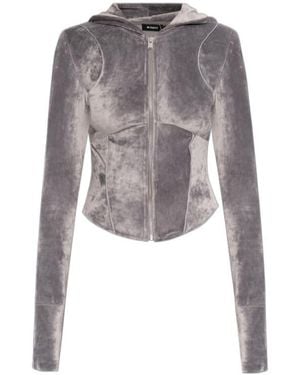 MISBHV Velour Embellished Zipped Hoodie - Grey