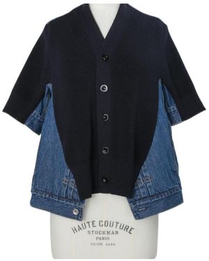 Sacai Panelled Short Sleeve Cardigan - Blue