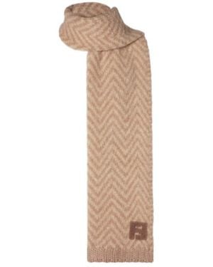 Fendi Ff Chevron Knitted Scarf - Natural