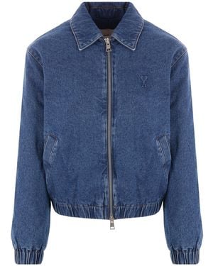 Ami Paris Ami De Coeur Zipped Denim Jacket - Blue