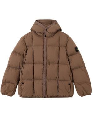 Stone Island Hooded Down Jacket With Wind Resistance - Brown