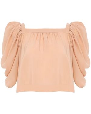 Chloé Puff-Sleeve Pleated Top - Natural