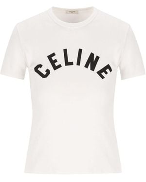 Celine Cotton Jersey T-Shirt With Logo - White