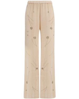 forte_forte Fleurs Dorient Embroidered Trousers - Natural