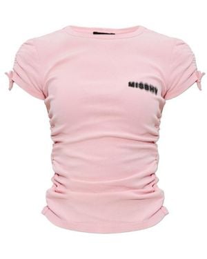 MISBHV Ruched Drawstring Crewneck T-Shirt - Pink
