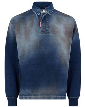 DSquared² Washed Long-Sleeve Polo Shirt - Blue