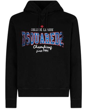 DSquared² Logo Printed Drawstring Hoodie - Black