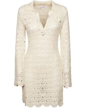 MC2 Saint Barth Crochet-Knit V-Neck Mini Dress - White