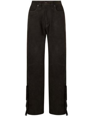 RRL Tie Detailed Suede Wide-Leg Trousers - Black