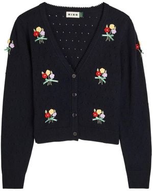 RIXO London Merinda Floral-Appliquéd Wool Cardigan - Blue