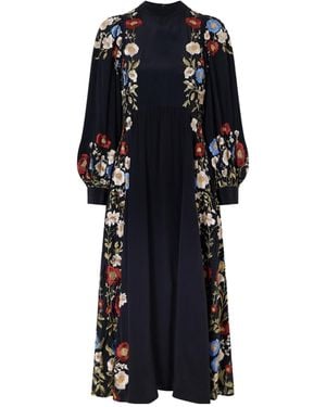 Sea Floral-Embroidered Jacquard Midi Dress - Black
