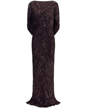 Jenny Packham Sakari Cape-Effect Embellished Tulle Gown - Brown